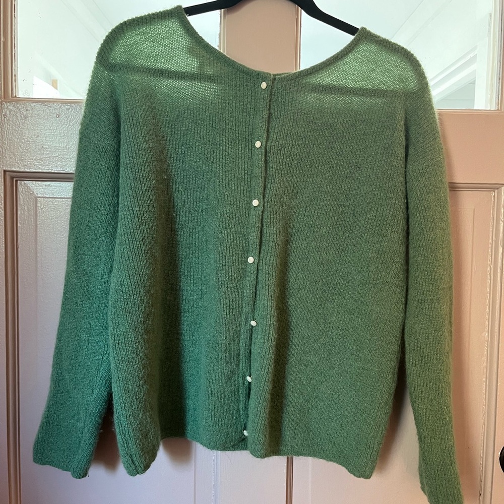 Sezane Soft Green Button-Back Knit Cardigan